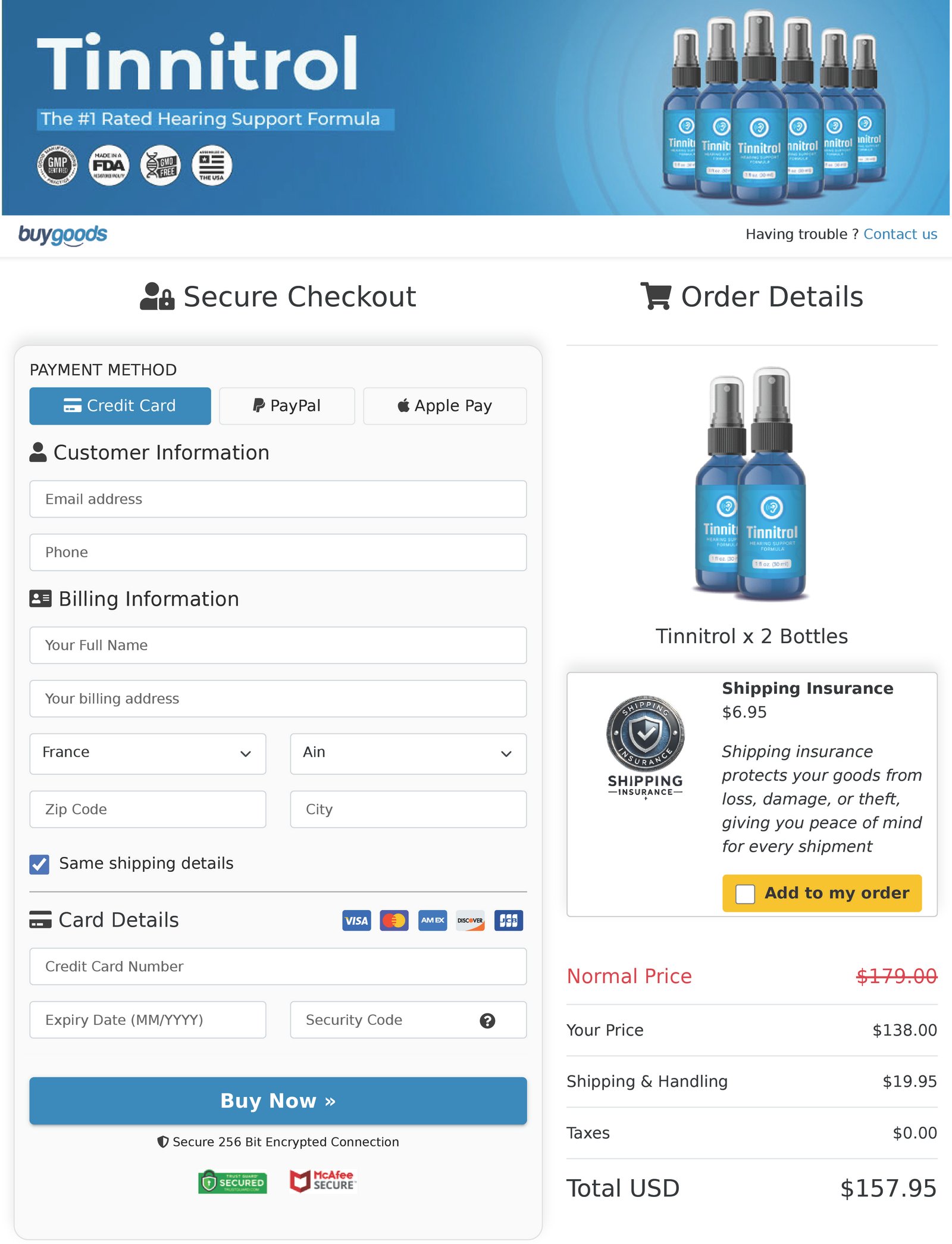 Tinnitrol Secure Checkout Page